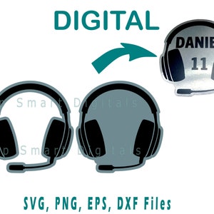 May include: A digital download of two black and white silhouette images of gaming headphones with a microphone. The image also includes a silver gaming headset with the text "DANIEL 11" on the side.