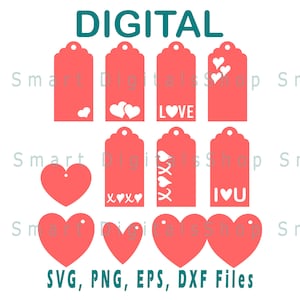 Etiquetas de San Valentín SVG / Etiqueta de regalo Etiquetas archivo de corte / Paquete de etiquetas de San Valentín / Plantilla de etiquetas para Cricut, Silhouette, Glowforge / svg png dxf