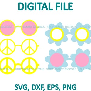 Hippie Glasses Groovy Daisies  SVG File - Cut file | Digital Download for Cricut, Silhouette, Glowforge | svg png dxf | Commercial use