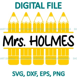 Pencil Svg, Pencil Monogram Cut File, School Svg, Teacher Svg, Pencil Clipart | Digital Download for Cricut, Silhouette, Glowforge | svg png