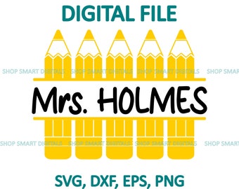 Bleistift-Svg, Bleistift-Monogramm-Schnitt-Datei, Schule-Svg, Lehrer-Svg, Bleistift-Clipart | Digitaler Download für Cricut, Silhouette, Glowforge | svg png