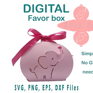 Modelo de caixa de lembranças para chá de bebê SVG | Modelo de caixa de lembrancinhas simples Arquivo de corte | sem cola | Elefante | Para Cricut, Silhouette, Glowforge, Cameo