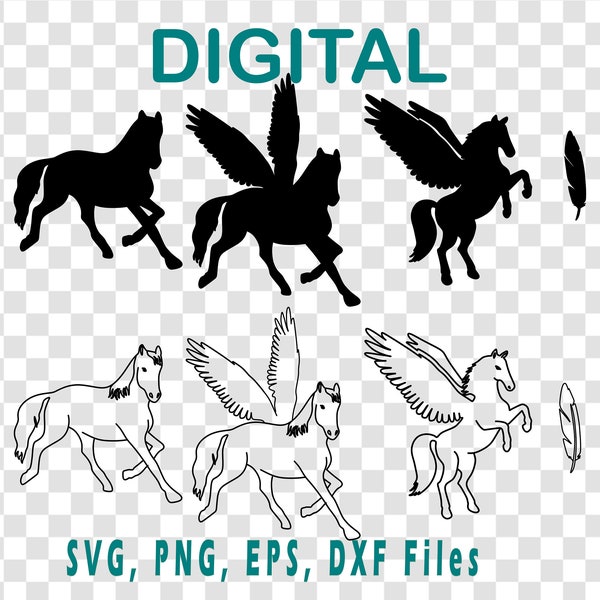 Pegasus svg, Horse Svg, Horse Svg Design Cut File Digital Download for Cricut, Silhouette, Glowforge | svg png dxf | Commercial use