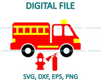 Fire Truck  SVG  | Simple Fire Truck cut file |  vinyl, clipart | Download for Cricut, Silhouette, Glowforge, Cameo, Commercial licence