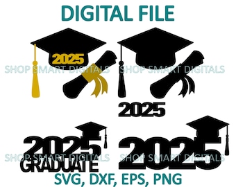 2025 Graduation Cap, Tassel, Certificate Bundle, Cake Topper svg cut file  | Digital Download for Cricut, Silhouette, Glowforge | svg png