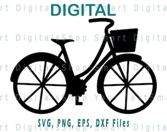 Fiets Svg | Fiets Svg | Fiets met Mand Retro Svg| Knip bestand voor Cricut, Silhouette, Glowforge | svg png dxf eps | Decal, Sticker, Vinyl