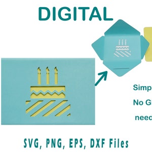 Gift Card Holder SVG | Simple Gift Card Holder Cut File | Birthday svg no glue | Cake | Download for Cricut, Silhouette, Glowforge, Cameo