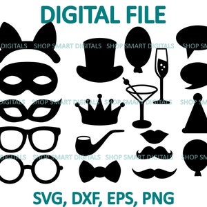 Party Requisiten SVG Bundle, Photo Booth Requisiten SVG Schnitt | Digitaler Download für Cricut, Silhouette, Glowforge | svg png dxf eps | Kommerzielle Nutzung
