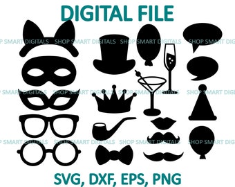 Party Props SVG Bundle, Photo Booth Props SVG cut | Digital Download for Cricut, Silhouette, Glowforge | svg png dxf eps | Commercial use