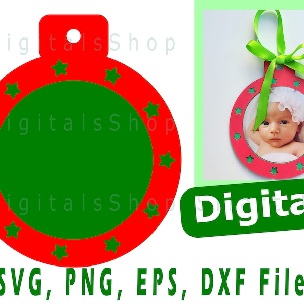Christmas Tree Ball  SVG | Christmas Ornament Photo Frame  Cut File | Gift | Cricut, Silhouette, Glowforge, Cameo, Commercial licence