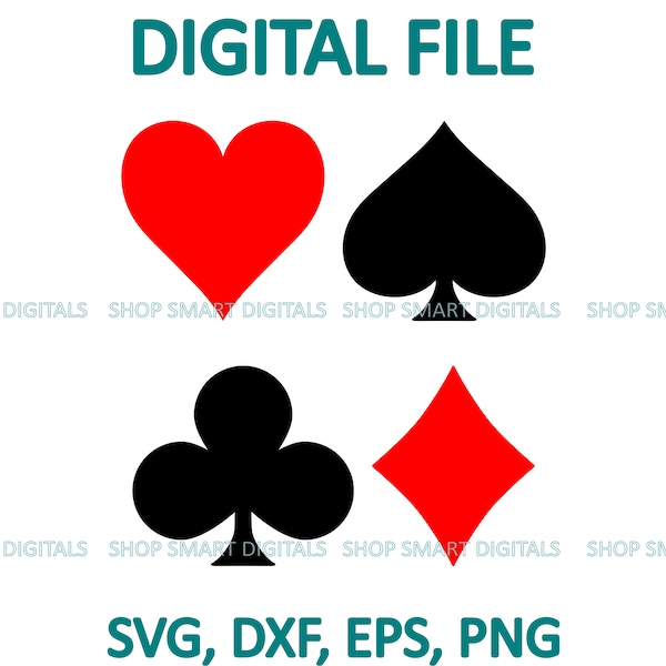 Card Suits Svg, Playing Card Suits, Clip Art Vector | Digital Download for Cricut, Silhouette, Glowforge | svg png eps dxf