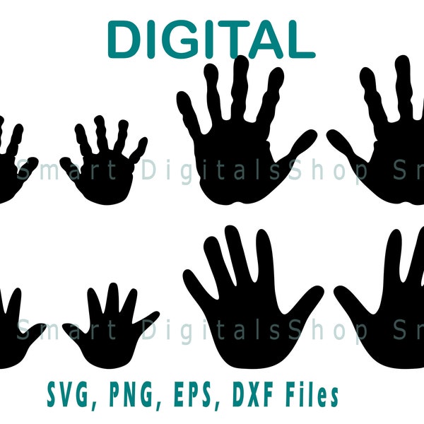 Hand Print SVG, DXF, Baby Kids Adult Hand Print PNG, Cut File, School,Art | Instant Download for Cricut, Silhouette, Glowforge | svg png dxf