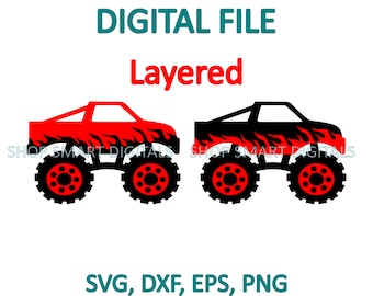Monster Truck  SVG  | Layered Monster Truck cut file | Clipart for Cricut, Silhouette, Glowforge, Cameo, dxf, eps, png,  Commercial licence