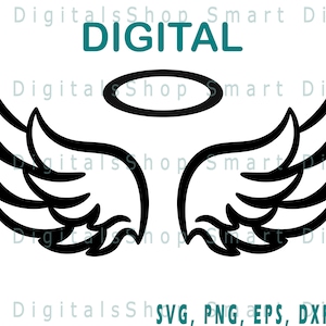 Angel Wings SVG | Angel Wings Cut File | Angel svg | Halo svg | Téléchargement numérique pour Cricut, Silhouette | SVG PNG DXF EPS