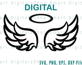 Angel Wings SVG  | Angel Wings Cut File | Angel svg | Halo svg | Digital Download for Cricut, Silhouette | svg png dxf eps