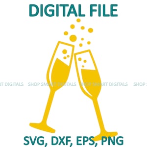 Champagne et verres svg | Célébration svg | Nouvel An svg | NYE svg | Télécharger pour Cricut, Silhouette, Glowforge | svg png dxf eps