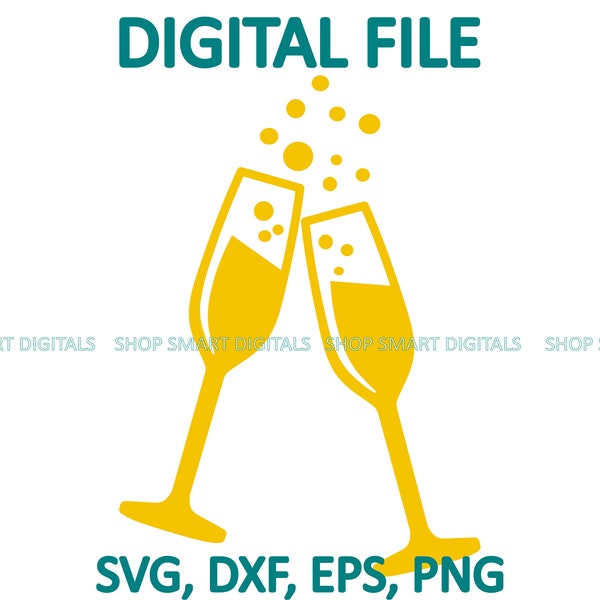 Champagner und Gläser svg | Feier svg | Silvester svg | NYE svg| Download für Cricut, Silhouette, Glowforge | svg png dxf eps