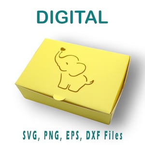 Sjabloon geschenkdoos SVG | Geschenkdoos sjabloon gesneden bestand | Displaybox-svg | babyolifant doos svg png dxf Cricut, silhouet, Glowforge, cameo
