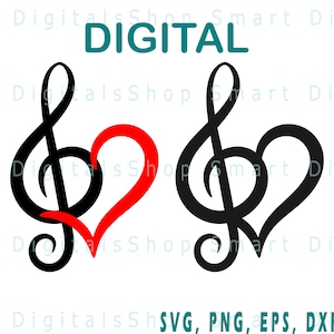 Music Note Heart svg | Music Note Heart Instant Download | Digital Download for Cricut, Silhouette, Glowforge | svg png dxf | Commercial use