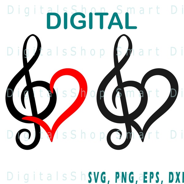 Music Note Heart svg | Music Note Heart Instant Download | Digital Download for Cricut, Silhouette, Glowforge | svg png dxf | Commercial use