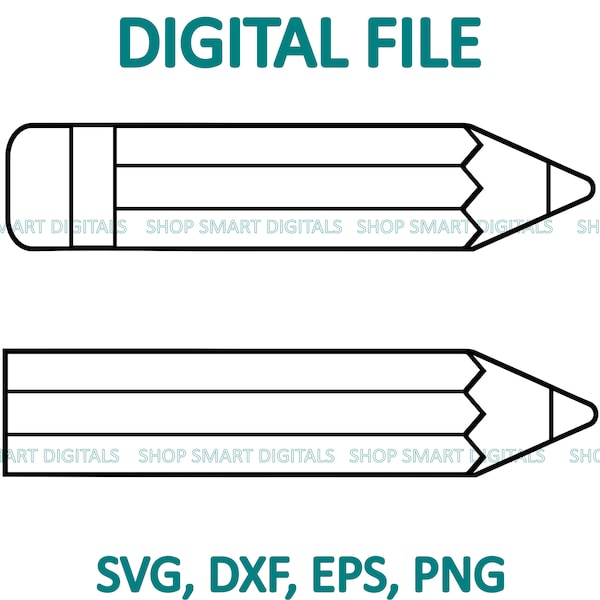 Pencil Outline Svg, Pencil Cut File, School Svg, Teacher Svg, Pencil Clipart | Digital Download for Cricut, Silhouette, Glowforge | svg png