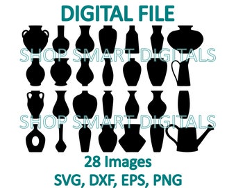 Pottery Vase Bundle SVG | Vase Silhouette Pack | Jar- Cut Files -Download for Cricut, Silhouette, Glowforge | svg png dxf | Commercial use