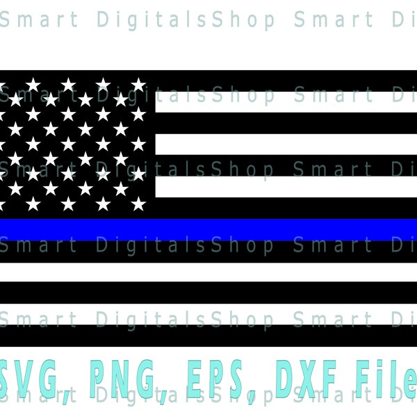 Blue Line flag Cut file | Blue line USA Flag svg | Police US Flag SVG | Cut Files for Cricut, Silhouette, Glowforge| svg png dxf eps files