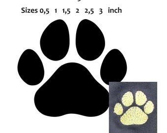 Mini Paw Embroidery Design, Different Sizes, Dog Machine Embroidery Design, Paw Filled Stitch, Paw silhouette, Dog embroidery design