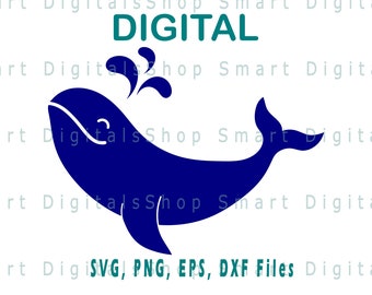 Whale SVG files for cricut silhouette glowforge | Whale cut file | Beach SVG, Summer Svg, Svg Files, Cricut SVG, Silhouette Svg png dxf eps