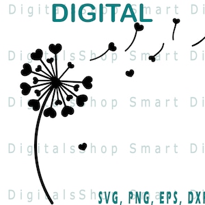 Dandelion svg / Dandelion Hearts Cut File / Valentine&#39;s svg / Love svg / Digital Download for Cricut, Silhouette / svg png dxf eps