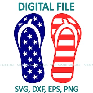 Tongs drapeau américain svg | SVG du 4 juillet | SVG patriotique | Téléchargement numérique pour Cricut, Silhouette, Glowforge | png | un usage commercial