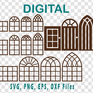 Arquivo de corte de clipart do Windows, Windows SVG, janelas e portas para Cricut, Silhouette, Glowforge | arquivos svg png dxf eps