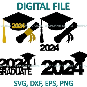 2024 Abschlussfeier Cap, Quaste, Zertifikat Bundle, Cake Topper svg Schnitt Datei | Digitaler Download für Cricut, Silhouette, Glowforge | svg png