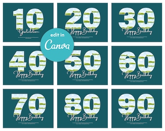 Foto Zahlen Collage (10 20 30 40 50 60 70 80 90)  Canva-Vorlage für Geburtstag, Jubiläum. geeignet für ca 12 - 16 Fotos