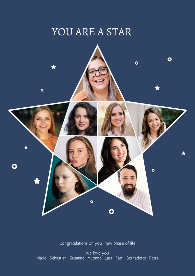 Photo Collage star Canva Template a4/letter Format - Etsy