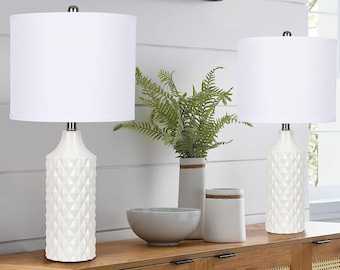 Elevate Your Space: Set of 2 Modern Ceramic Table Lamps, Dimmable White Linen Shades - Perfect for Cozy Farmhouse Vibes!