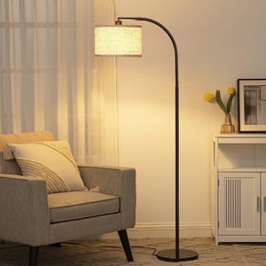 Elevate Your Space with Elegance: Modern Arched Floor Lamp, Adjustable Beige Lampshade, Farmhouse Style - Perfect for Cozy Ambiance!