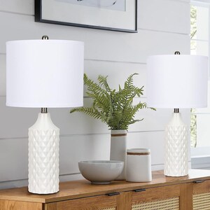 Elevate Your Space: Set of 2 Modern Ceramic Table Lamps, Dimmable White Linen Shades - Perfect for Cozy Farmhouse Vibes!