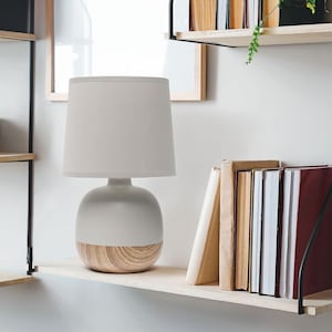 Upgrade Your Home with Handcrafted Mid-Century Modern Table Lamp in Light Wood and Gray - Elevate Your Lighting!