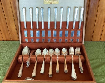 Stratford Silver Plate Sectional Flatware Set Cotillion 73 Pieces 1932 Art Deco