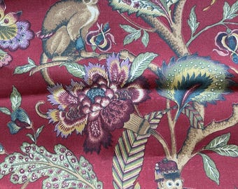 2 Yards x 54" Monkey Upholstery Fabric Belize Ruby Designer Woven Cotton Drapery