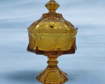 Fostoria Amber Glass Candy Dish: Eagle Torch Design, Autumn Decor