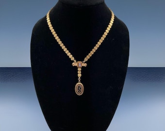 Antique Book Chain Necklace Cameo Bar Lily of the Valley Locket Etched GF Mourn