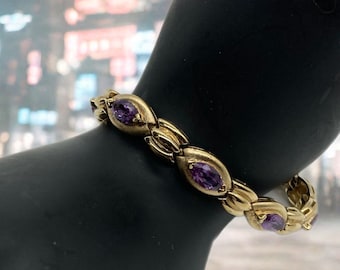 Vintage Purple Sapphire Tennis Bracelet Vintage Golden 925 Sterling Silver