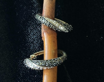 Samuel Aaron 925 THL Hoop Earrings Black & White Natural Diamond Gold over Ster