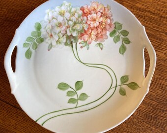 Z. S. & Co Antique Bavarian Porcelain Handled Serve Plate Hydrangeas Art Nouveau