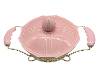 Miramar of Calif. Pink Casserole Dish with Warming Stand: Mid Century Modern