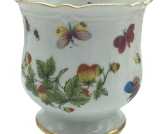 Lenwile Ardalt Strawberry Butterfly Lady Bug Porcelain Spring Footed Planter