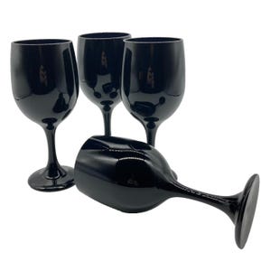 Libbey Glass Amethyst Stemware Wine Water Barware Black Purple Goblets Set 4