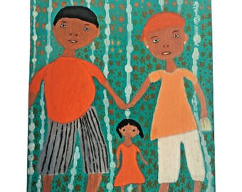 Haitian Folk Art Original Antoinett Family Portrait Artist Antoinette Valmidor